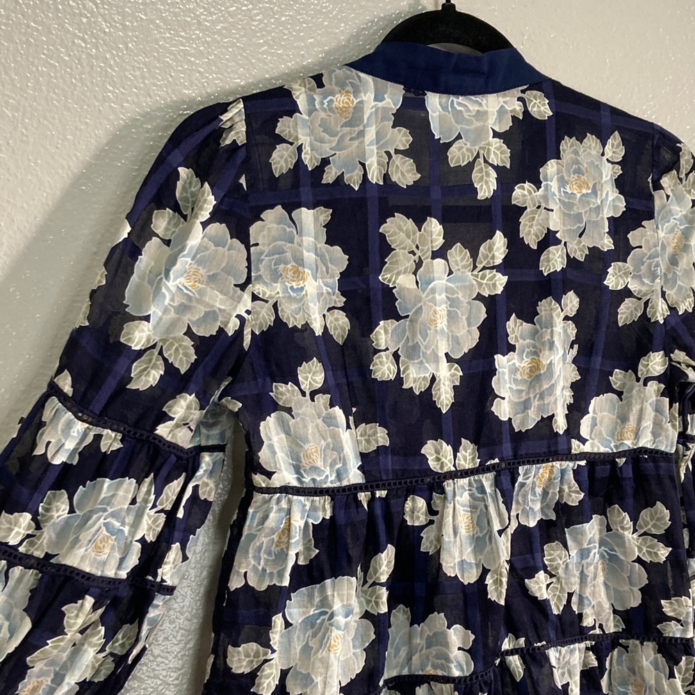 Anthropologie Odille Faraway Navy White Floral Boho Peasant Blouse Twee y2k sz 0 - Picture 5 of 10